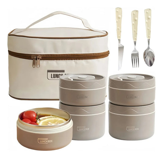 Lonchera Acero Inoxidable Redondo 7 Piezas 2080ml