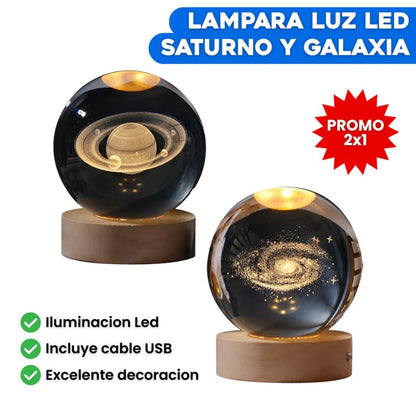 2x1 Lampara Cristal Luz Led Saturno y Galaxia
