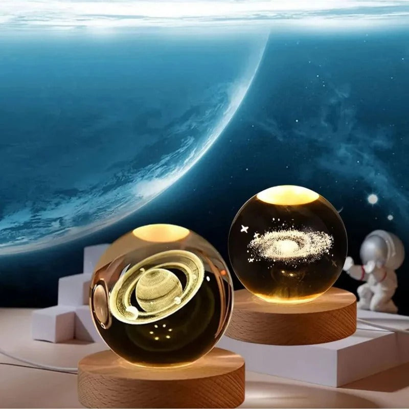 2x1 Lampara Cristal Luz Led Saturno y Galaxia