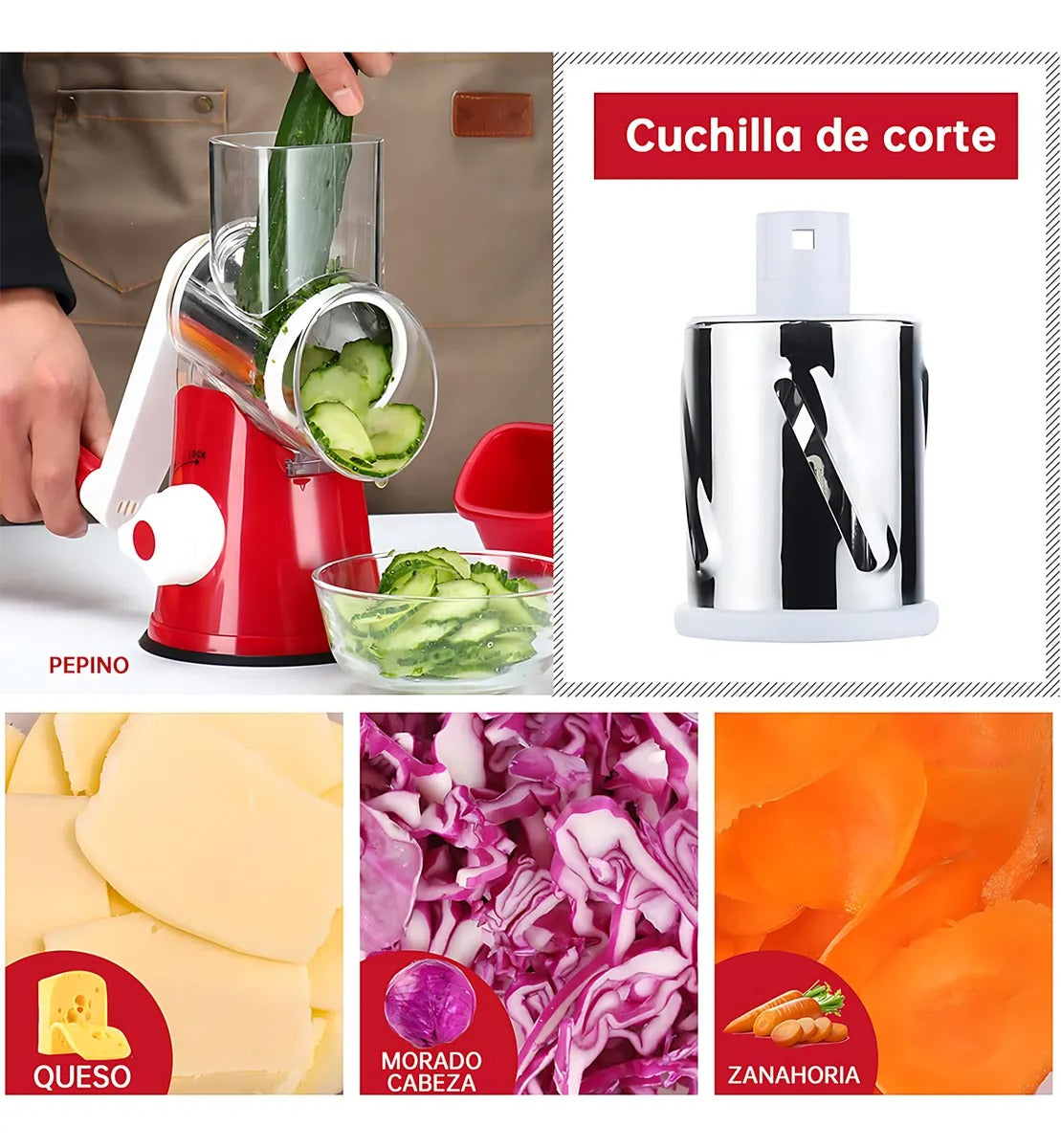 Rallador Cortador Verduras 3 en 1