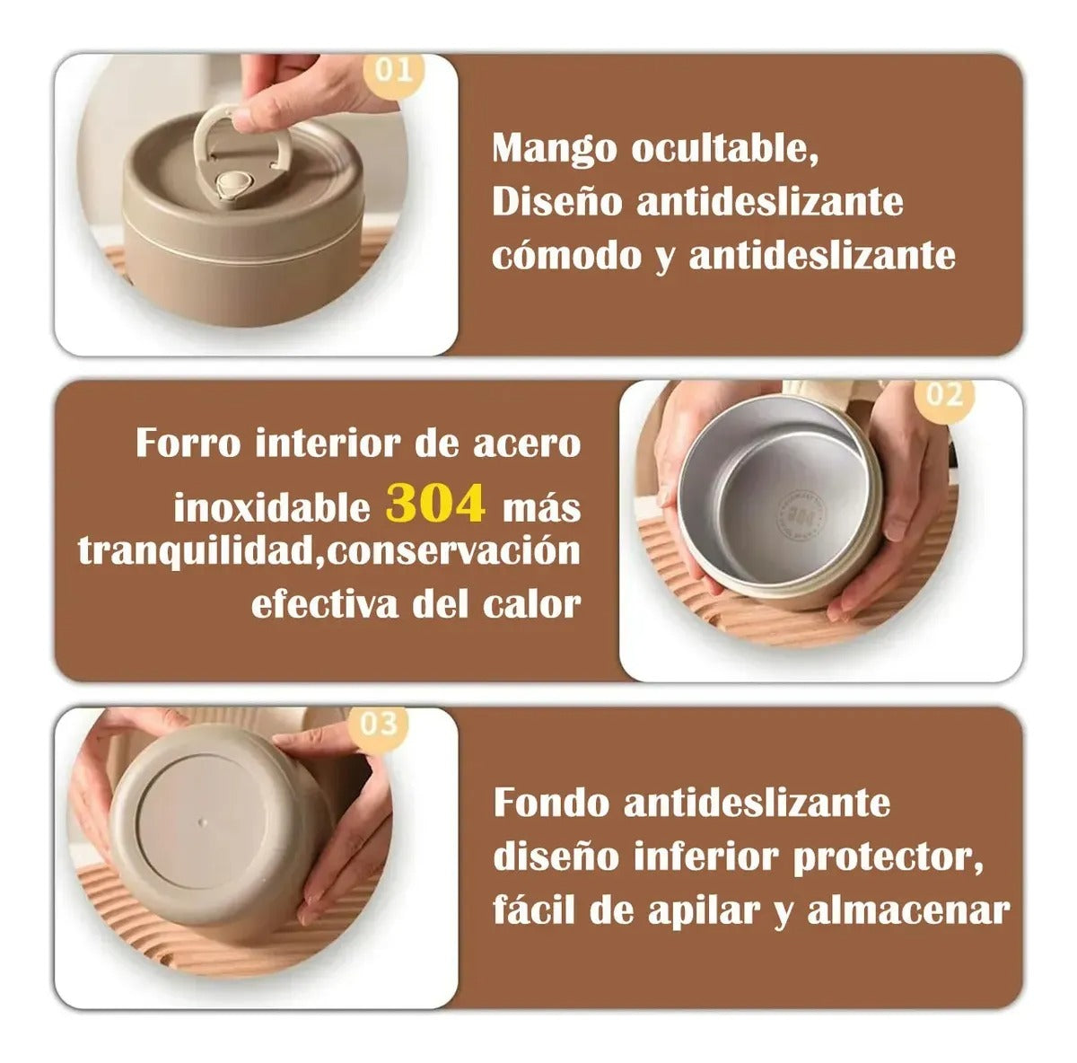 Lonchera Acero Inoxidable Redondo 7 Piezas 2080ml