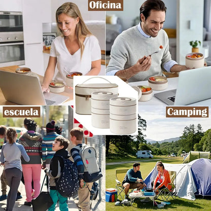 Lonchera Acero Inoxidable Redondo 7 Piezas 2080ml