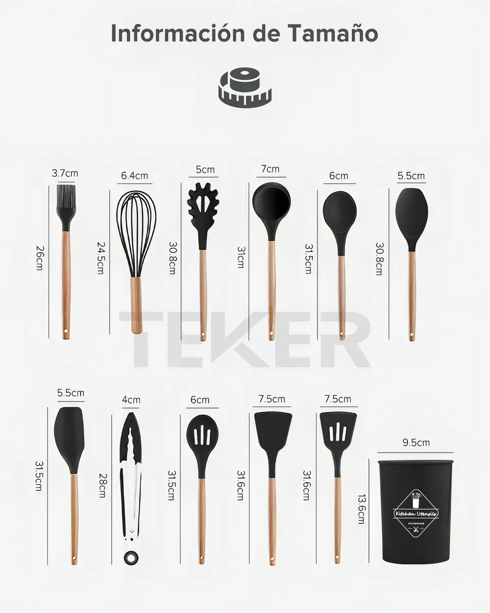 Set 12 Utensilios de Cocina Silicona