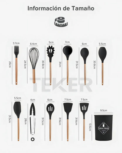 Set 12 Utensilios de Cocina Silicona